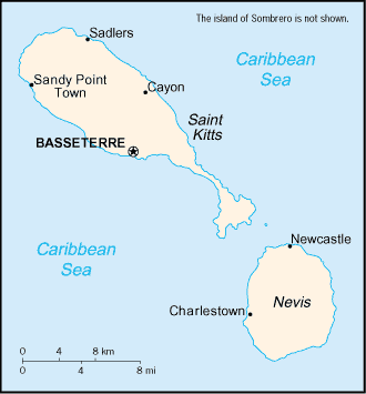Map of St Kitts and Nevis