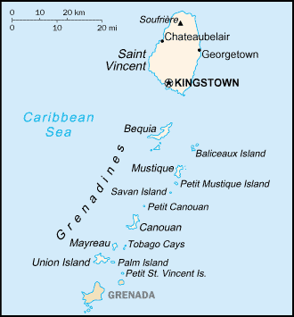 Map of St Vincent and the Grenadines